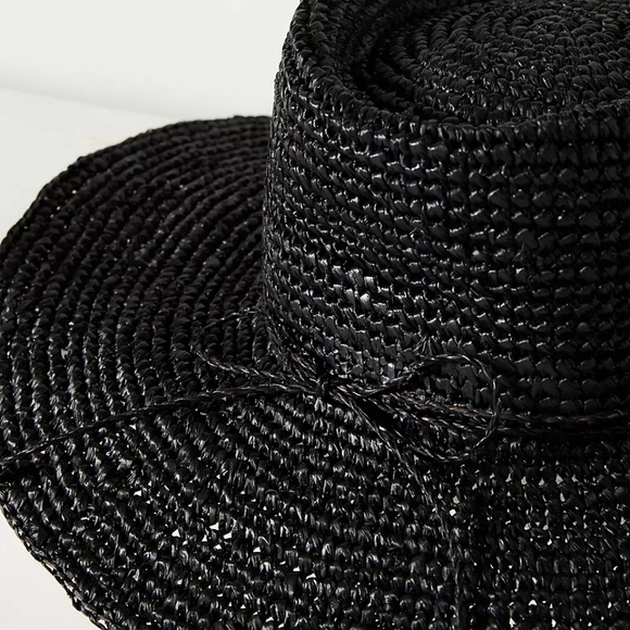 NWT Anthropologie Raffia Black Raffia Boater Har - Picture 3 of 5